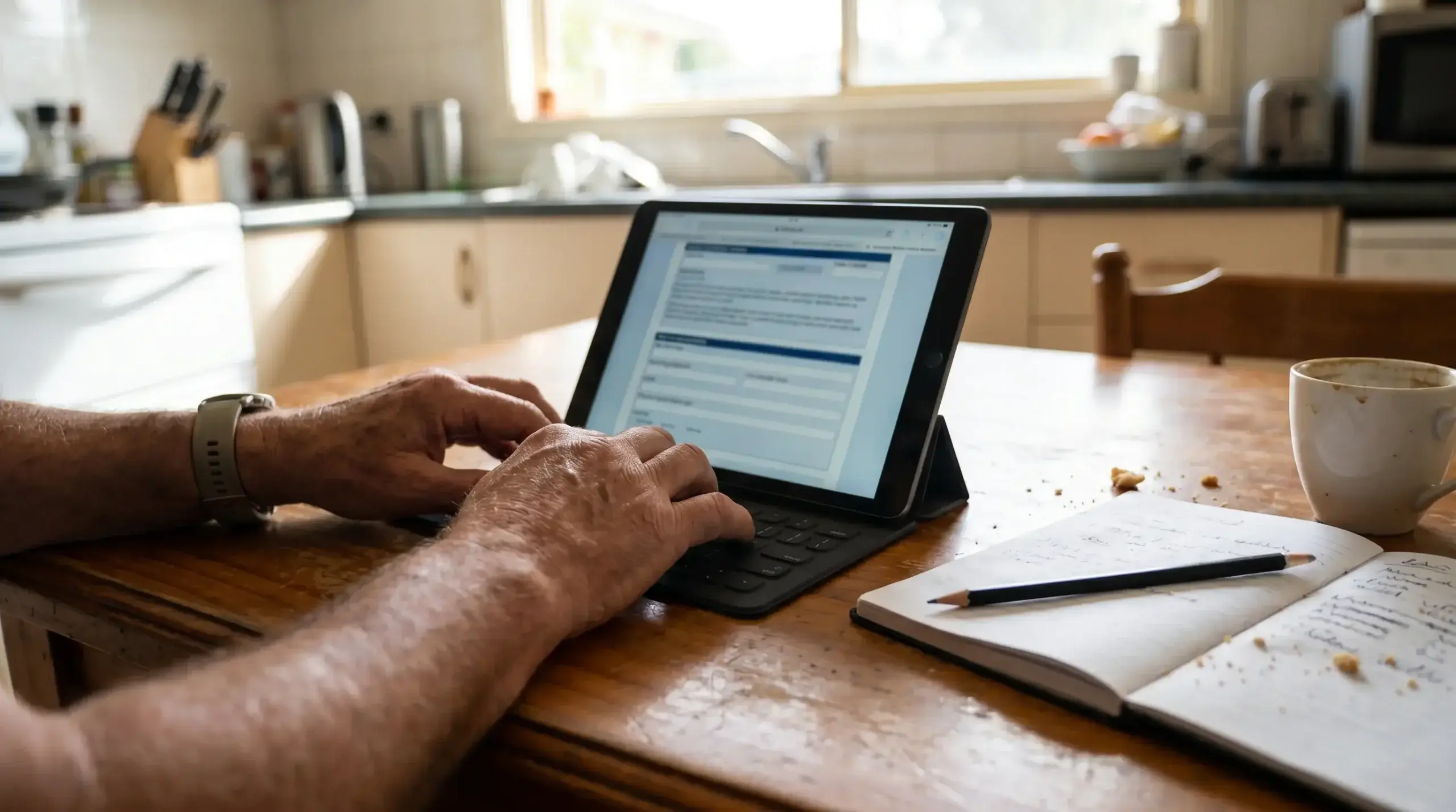 Adult Australian completing a registration form on a tablet