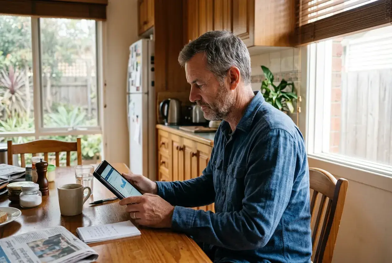 Adult registering for an Australian self-exclusion service on a tablet at home