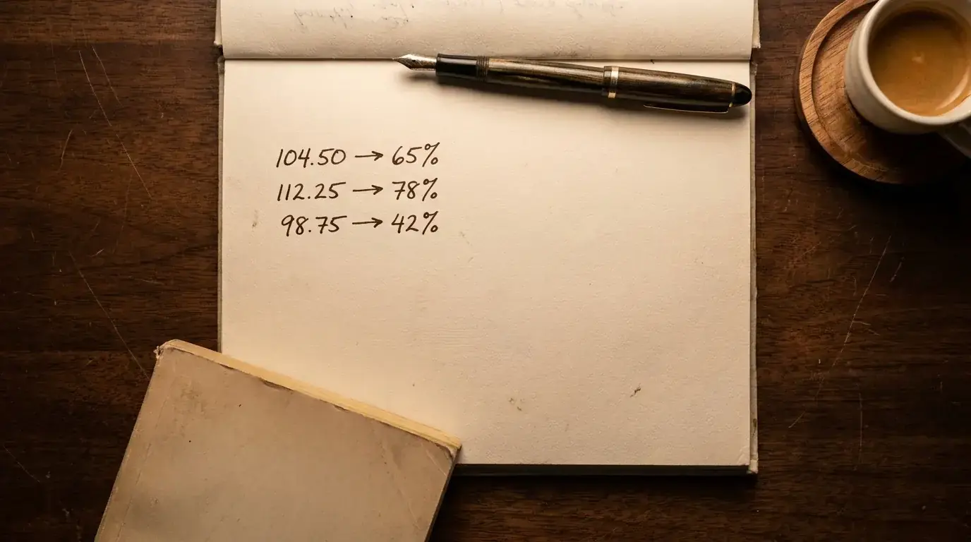 Handwritten analyst notes converting rugby odds prices into implied probability percentages