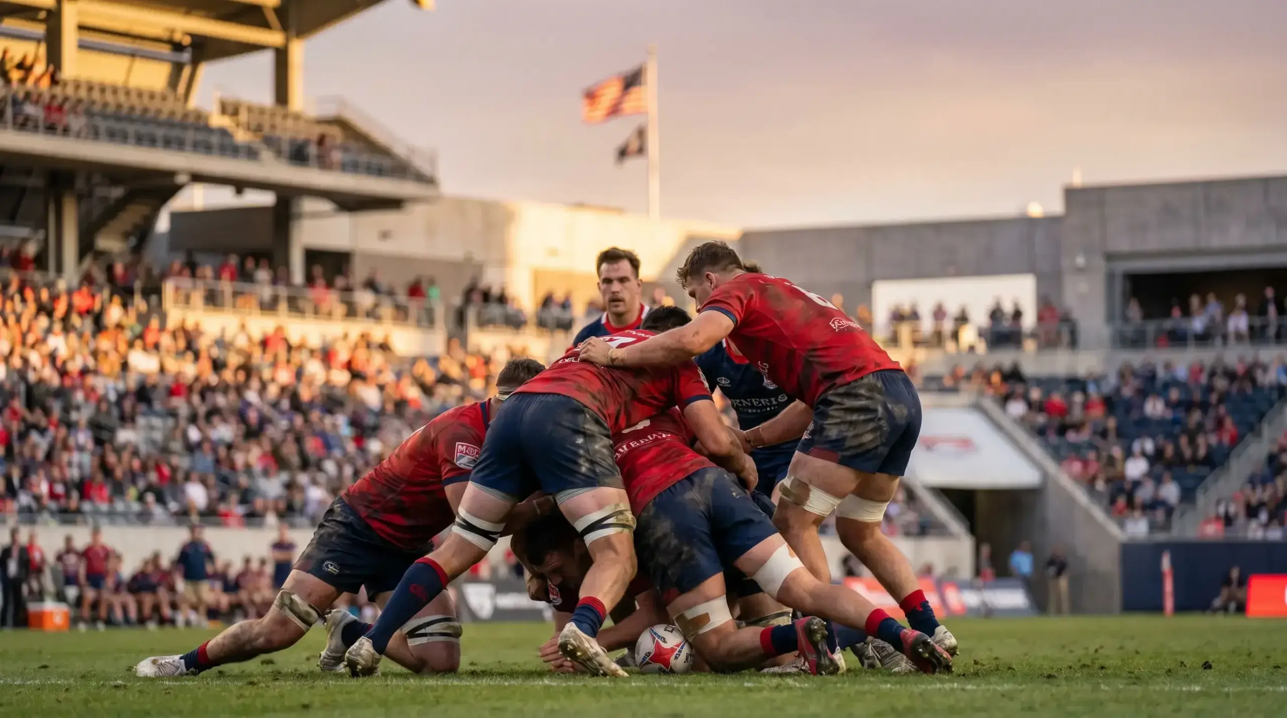 Major League Rugby match at an American stadium with US crowd