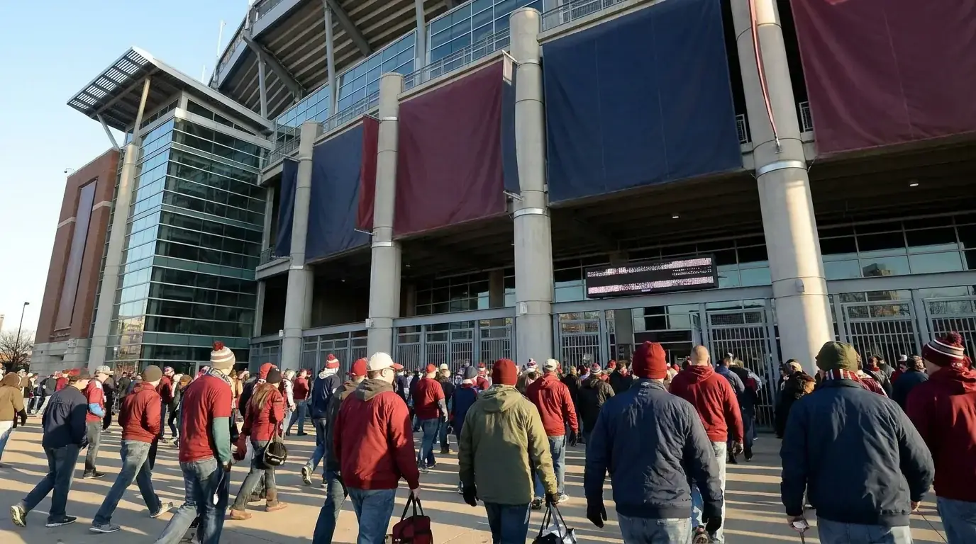 New MLR-style stadium exterior with banners on a match day