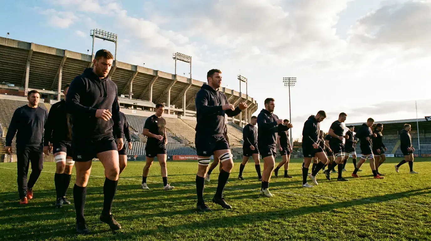 MLR team warming up in formation on the pitch before kick-off