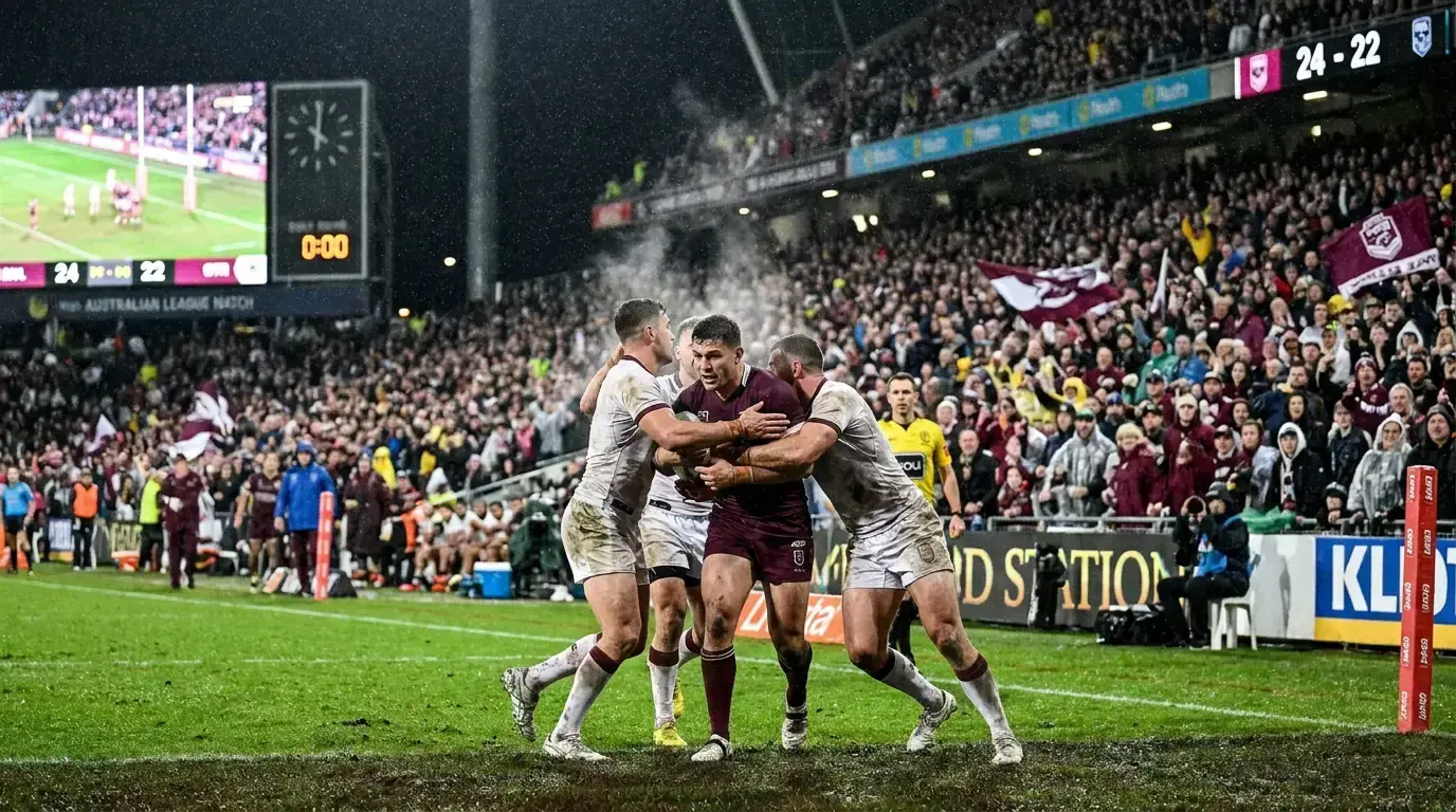 NRL finals match in a packed Australian stadium under floodlights