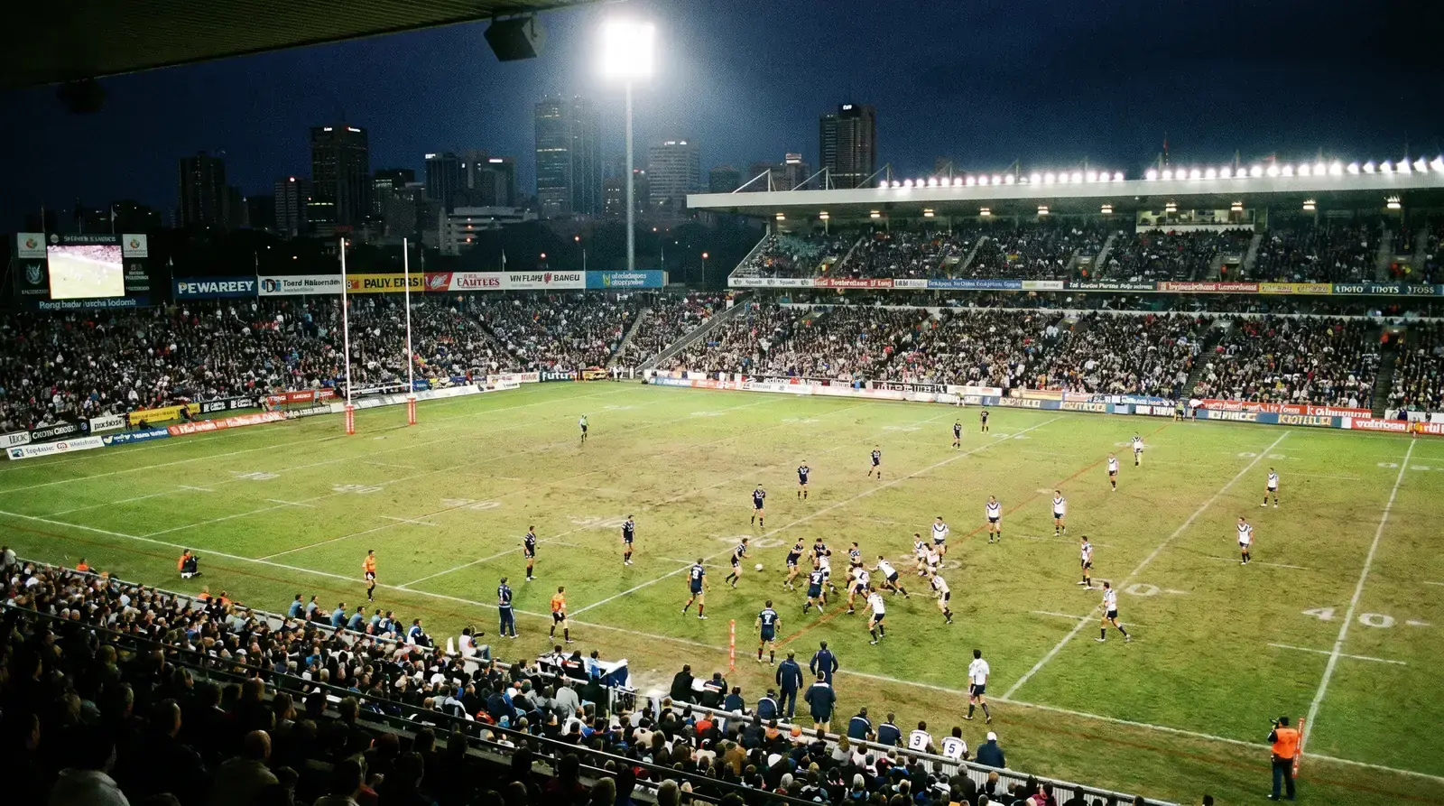 Wide stadium view from above during an NRL finals match