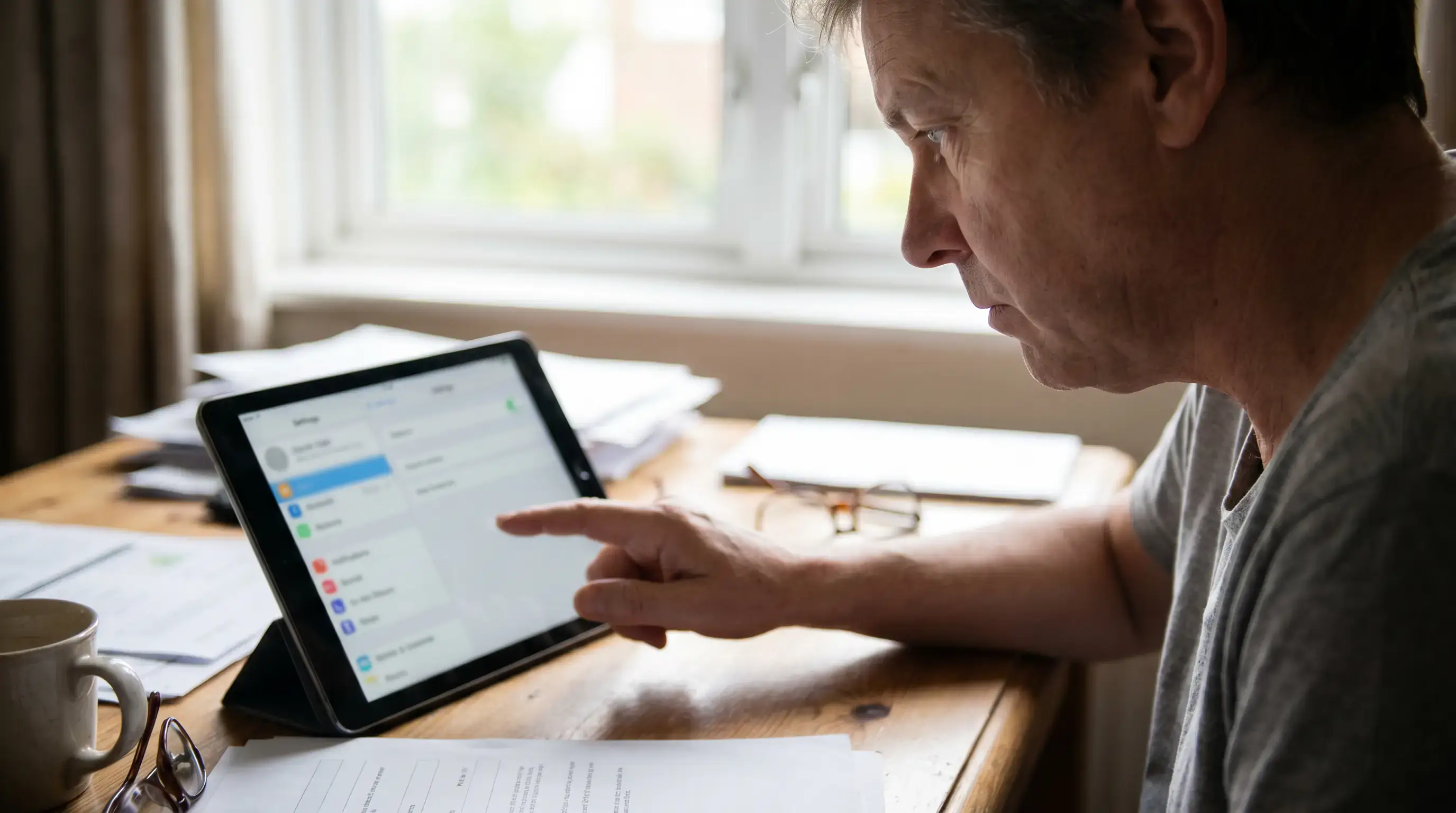 Adult navigating a generic settings page on a tablet