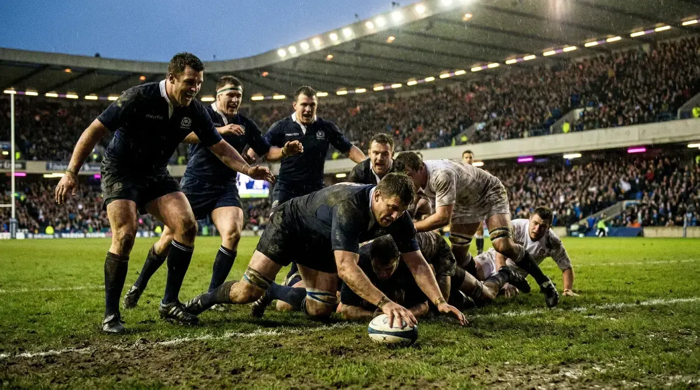 Rugby forward scoring a late try after a driving maul