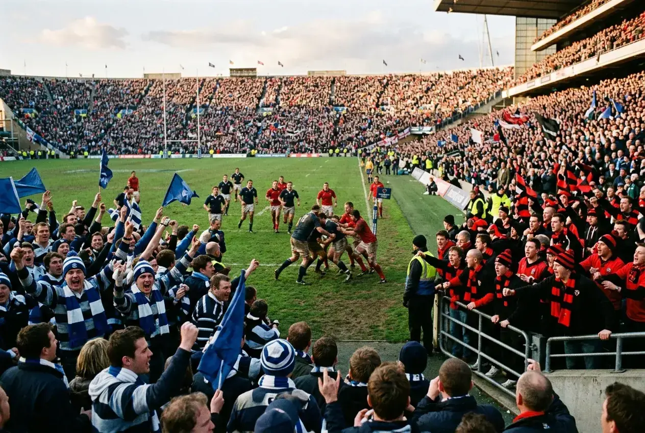 Neutral-venue rugby final with both sets of fans visible