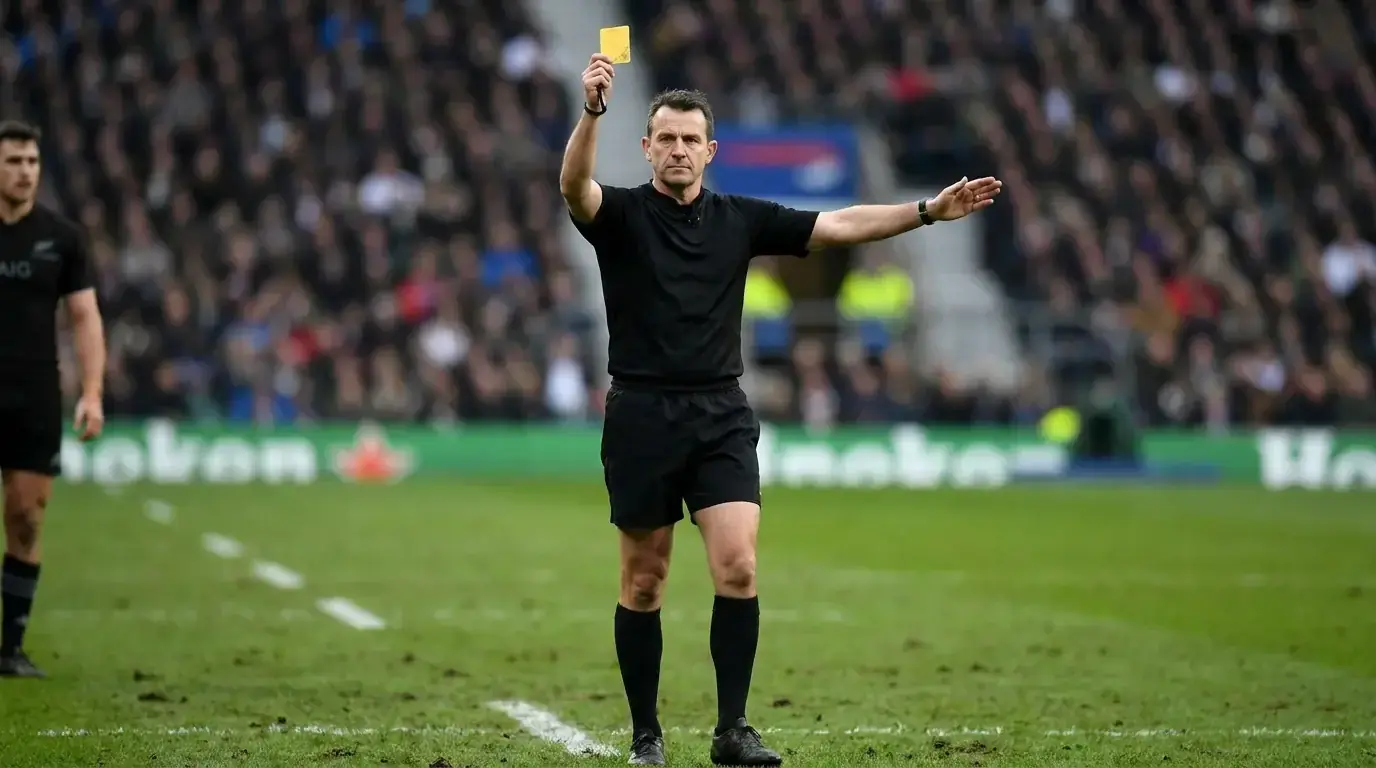 Rugby referee showing a yellow card to a player during a club fixture