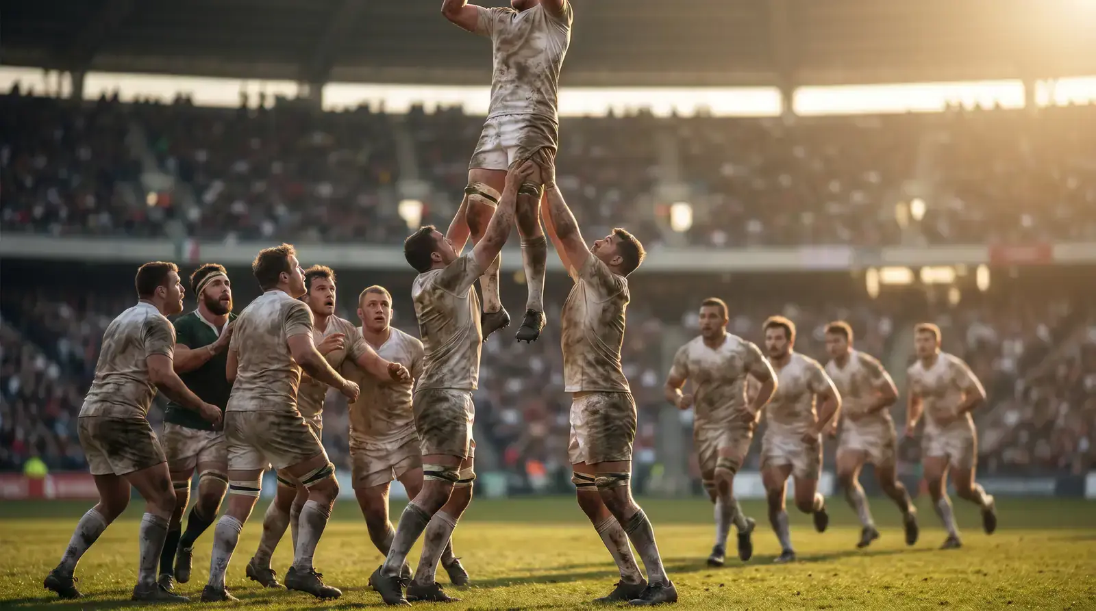 Rugby line-out launching a planned attacking move