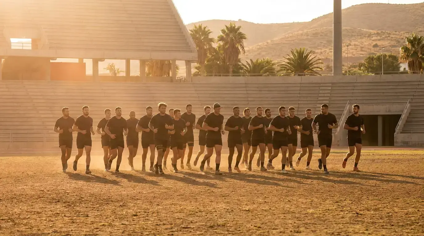Rugby team training at an unfamiliar overseas venue