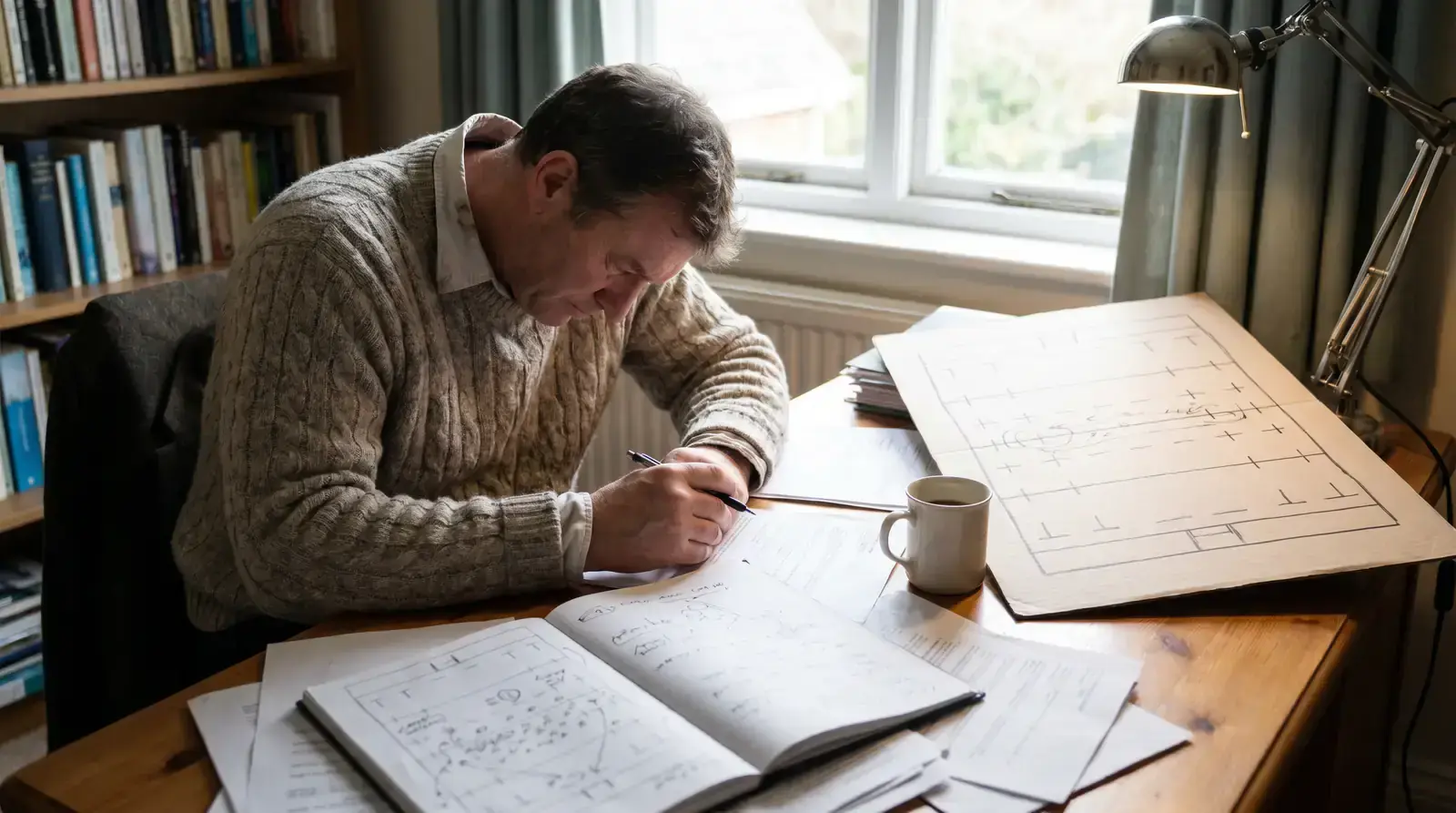 Analyst studying rugby match notes to identify pricing edges