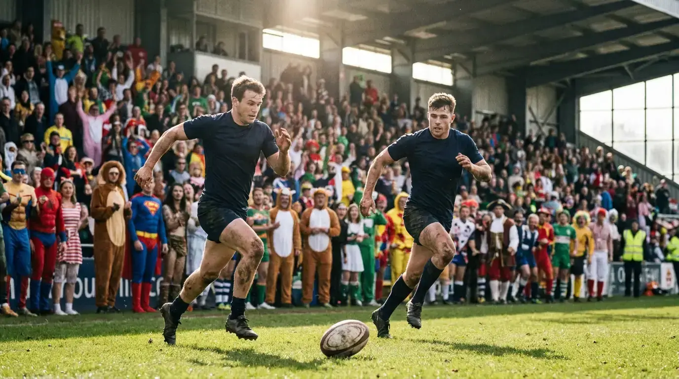 Rugby sevens match in progress at an international tournament