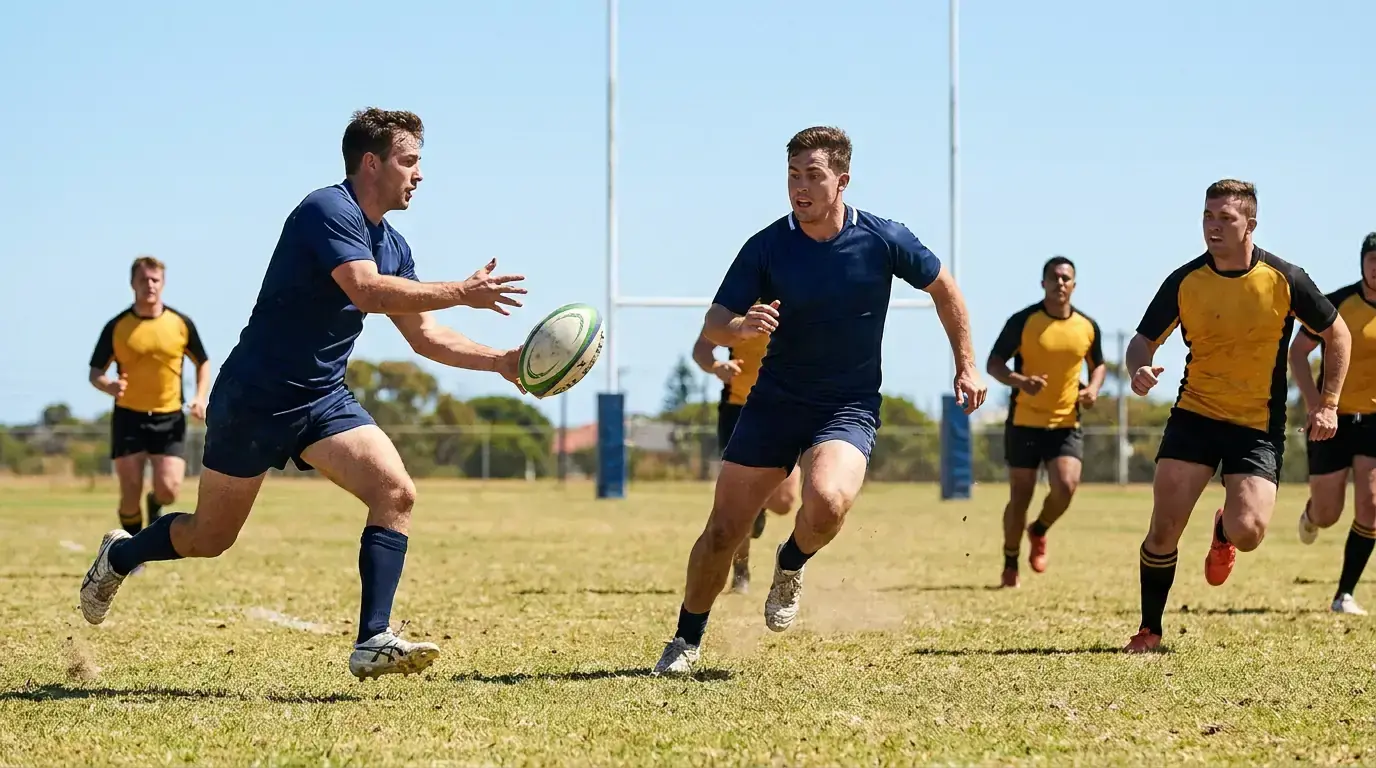 Super Rugby Pacific attacking move with a fly-half passing wide along the back line