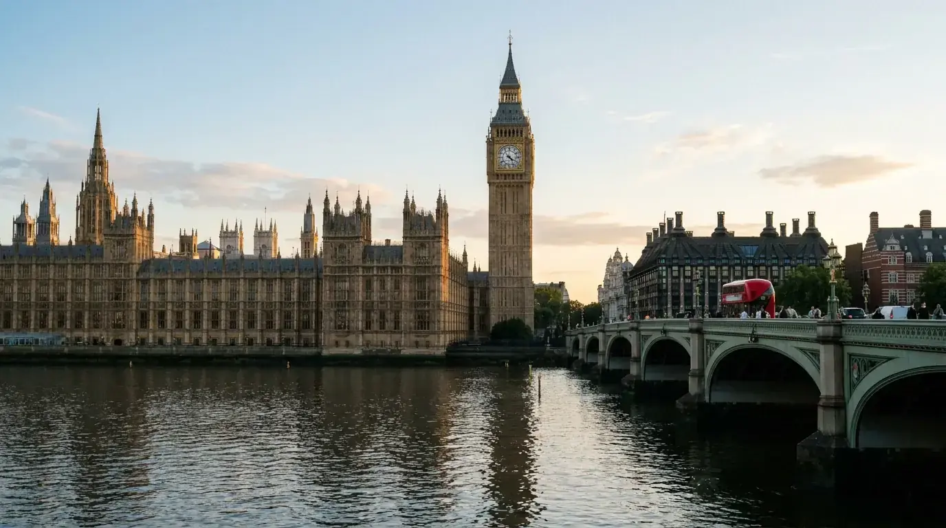 Westminster skyline at dusk representing the UK policy debate over rugby betting reform