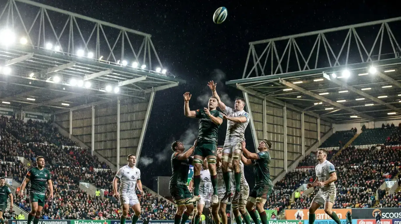 United Rugby Championship match at a European stadium under floodlights