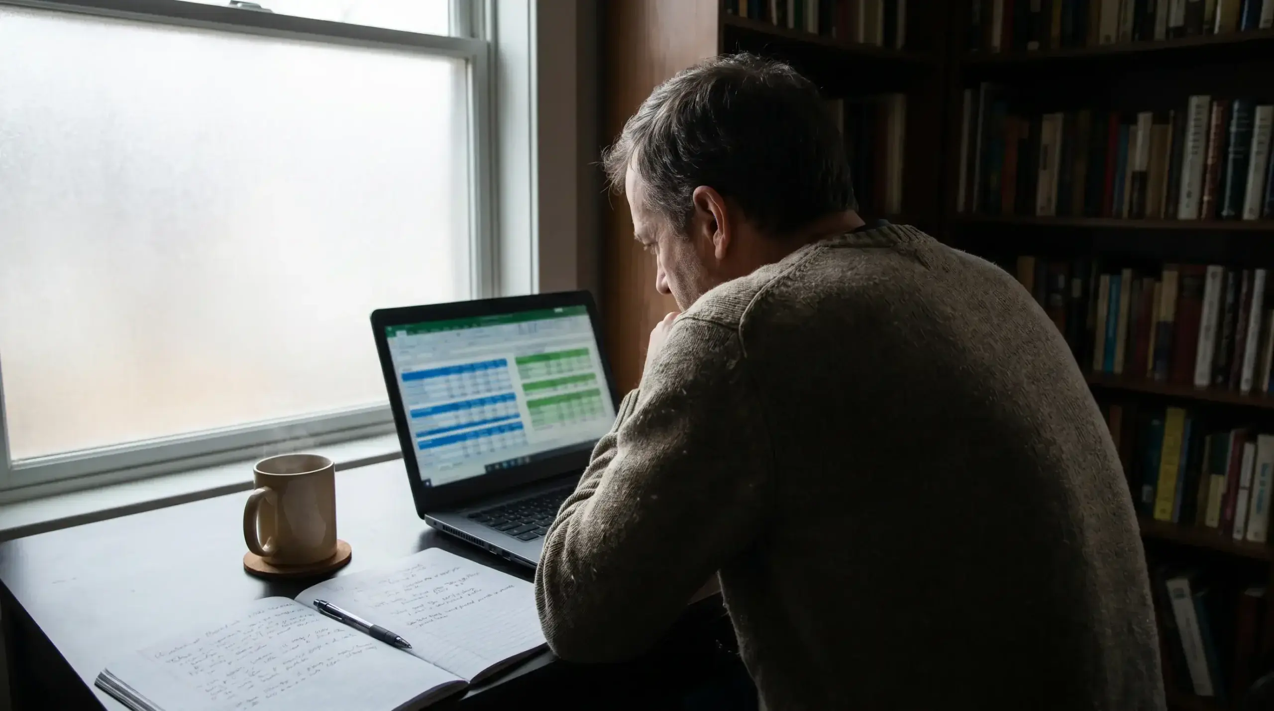 Bettor reviewing women's rugby odds on a laptop in a quiet space